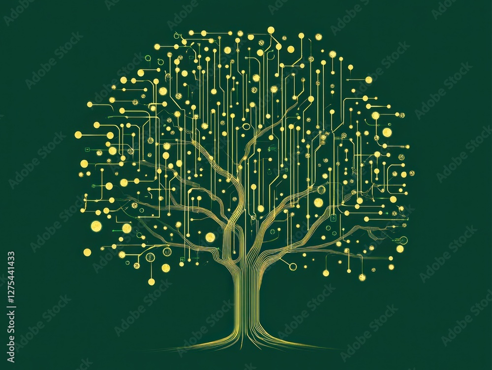 Poster digital tree with circuitry design on green background