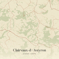 Fototapeta premium Vintage map of Clairvaux-d'Aveyron, France.