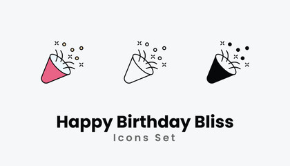 Happy Birthday Bliss Icons thin line and glyph vector icon stock illustration