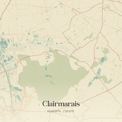 Fototapeta premium Vintage map of Clairmarais, France.