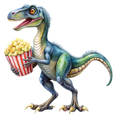 Obraz premium Cute dinosaur species standing holding popcorn 
