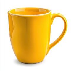 Vibrant yellow coffee mug with a curved handle isolated on white