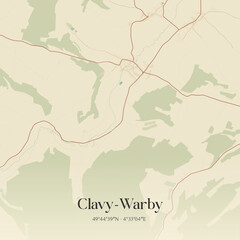 Obraz premium Vintage map of Clavy-Warby, France.