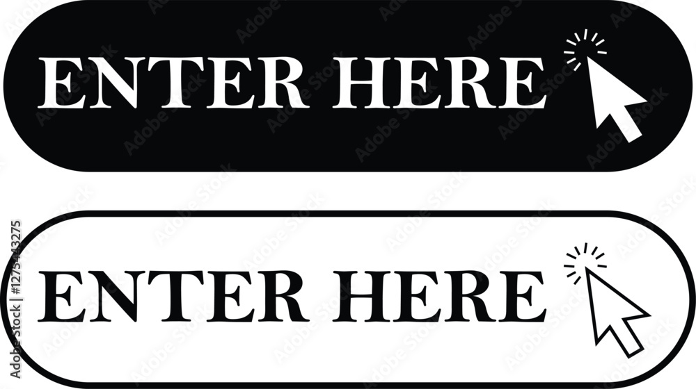 Fototapete enter here button with arrow cursor flat and line icons set. web button with action vectors. ui butt