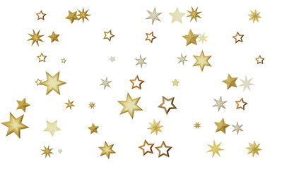 A digital illustration of a background of golden stars on a black background.