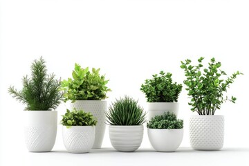 Obraz premium Various indoor plants in decorative white pots