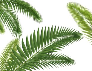 Lush Tropical Palm Fronds on White Background