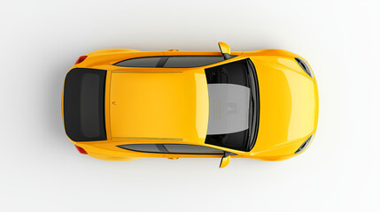Modern white car, hybrid car or electric car, above top view on white background