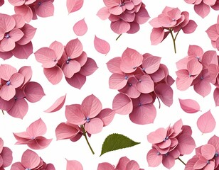 Pink Hydrangea Blossoms Seamless Pattern