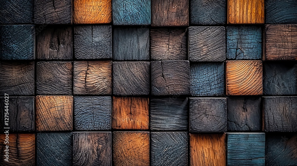 Poster abstract wooden cubes. textured background of wood blocks in various colors. great for design purpos