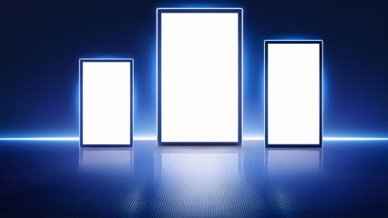 Blank Display Panels in Dark Blue Room