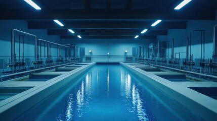 Fototapeta premium Tranquil Water Reflection in Modern Indoor Swimming Pool Facility