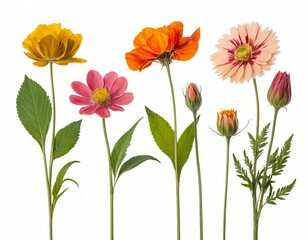 Obraz premium Vibrant Collection of Colorful Flowers on White Background