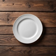 Empty White Plate on Rustic Wooden Table