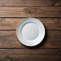 Empty White Plate on Rustic Wooden Table