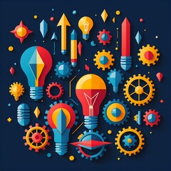 Innovation and Creativity Concept with Gears and Light Bulbs