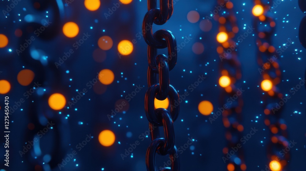 Poster abstract chain background with glowing lights and bokeh effect