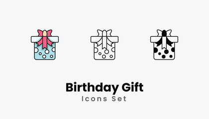 Birthday Gift Icons thin line and glyph vector icon stock illustration