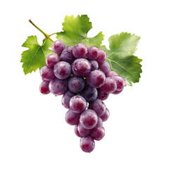 Fototapeta premium Purple grape clusters and leaves flying mid-air, isolate on white background. png.