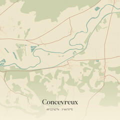 Obraz premium Vintage map of Concevreux, France.