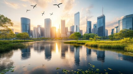 Naklejka premium A smart city powered by natural gas and renewables, blending urban living with environmental responsibility,