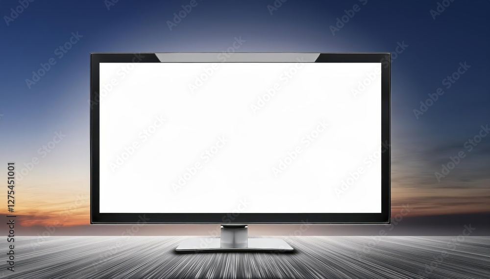 Poster modern 3d tv mockup vector white blank computer monitor display radiating sleek, futuristic elegance