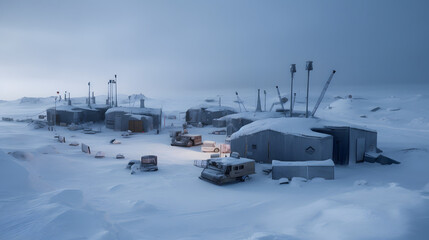 Obraz premium Snow-covered landscape, serene winter scene with frozen terrain and distant trees, evokes calm and tranquility, perfect for winter themes.