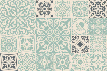 Hand drawn seamless abstract tile pattern. Spanish ceramic floor tiles. Portuguese motifs. Colorful decorations pattern, racy vector design. Ceramic tiles in turkish style.	