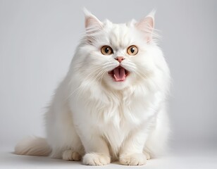 Fluffy White Persian Cat with Open Mouth