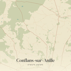 Fototapeta premium Vintage map of Conflans-sur-Anille, France.