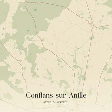 Vintage map of Conflans-sur-Anille, France.