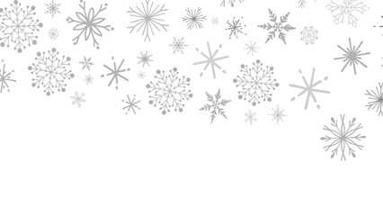 Grey Hand Drawn Snowflakes on White Background