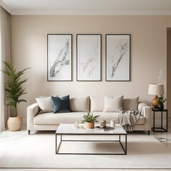 Modern Beige Living Room Interior with Stylish Decor