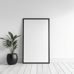 Blank Poster Mockup in Minimalist Interior with Plant