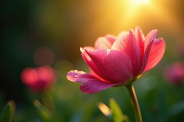 Fototapeta premium Morning sunbeam dances across dew-kissed petals, sunbeam, flowercloseup