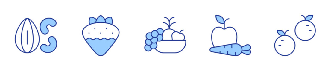 fruit, nuts, orange, strawberry. Fruits Icon vector illustration. Line Duotone style. Editable stroke