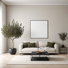 Modern Living Room Interior Design with Blank Canvas