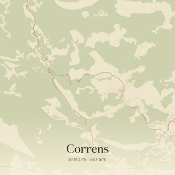 Vintage map of Correns, France.