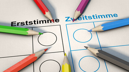 Stimmzettel mit bunten Stiften