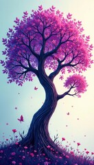 Whimsical abstract tree with swirling purple branches, tree, whimsy