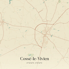 Vintage map of Cossé-le-Vivien, France.