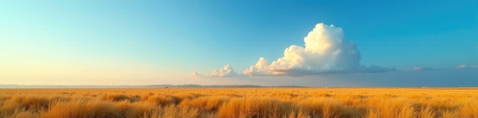 Fototapeta premium Cloudless morning dawns with a solitary high cloud, clear blue sky, serene landscape