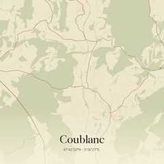Fototapeta premium Vintage map of Coublanc, France.