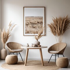 Bohemian Chic Living Room Interior with Pampas Grass