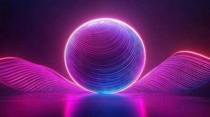 Futuristic Abstract Neon Energy Ball with Glowing Wavy Magical Flow on Dark Background