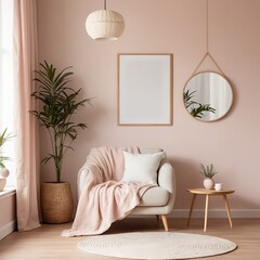 Cozy Living Room Interior with Pink Accents and Modern Decor