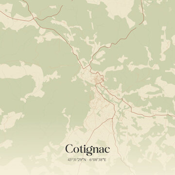 Vintage map of Cotignac, France.