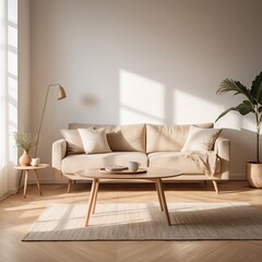 Modern Beige Living Room Interior with Sunlight
