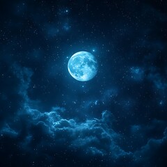 Obraz premium Full moon, night sky, clouds, stars, celestial