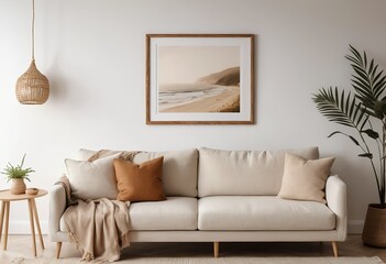 Coastal Beach Scene Artwork in Modern Living Room Interior